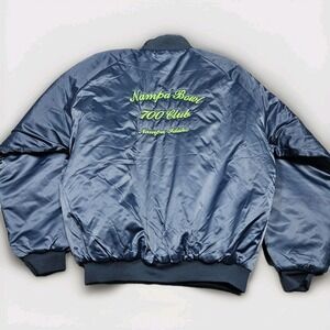 Vtg Cardinal satin bomber jacket Bowl 700 Club Nampa, ID XL  The Big Lebowski